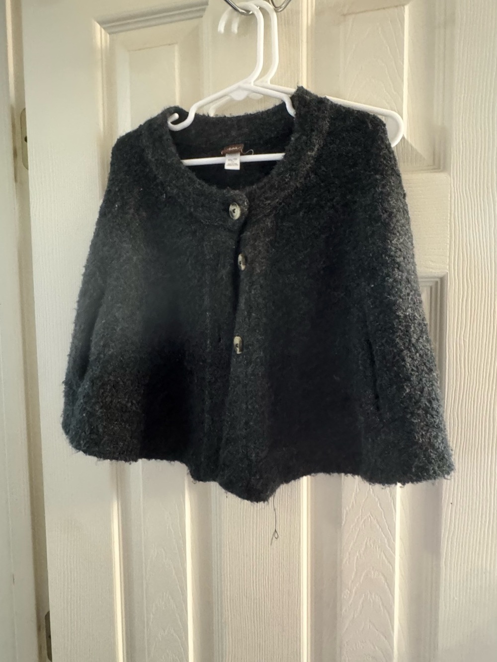 Tea Collection Black Fuzzy Button Cape
